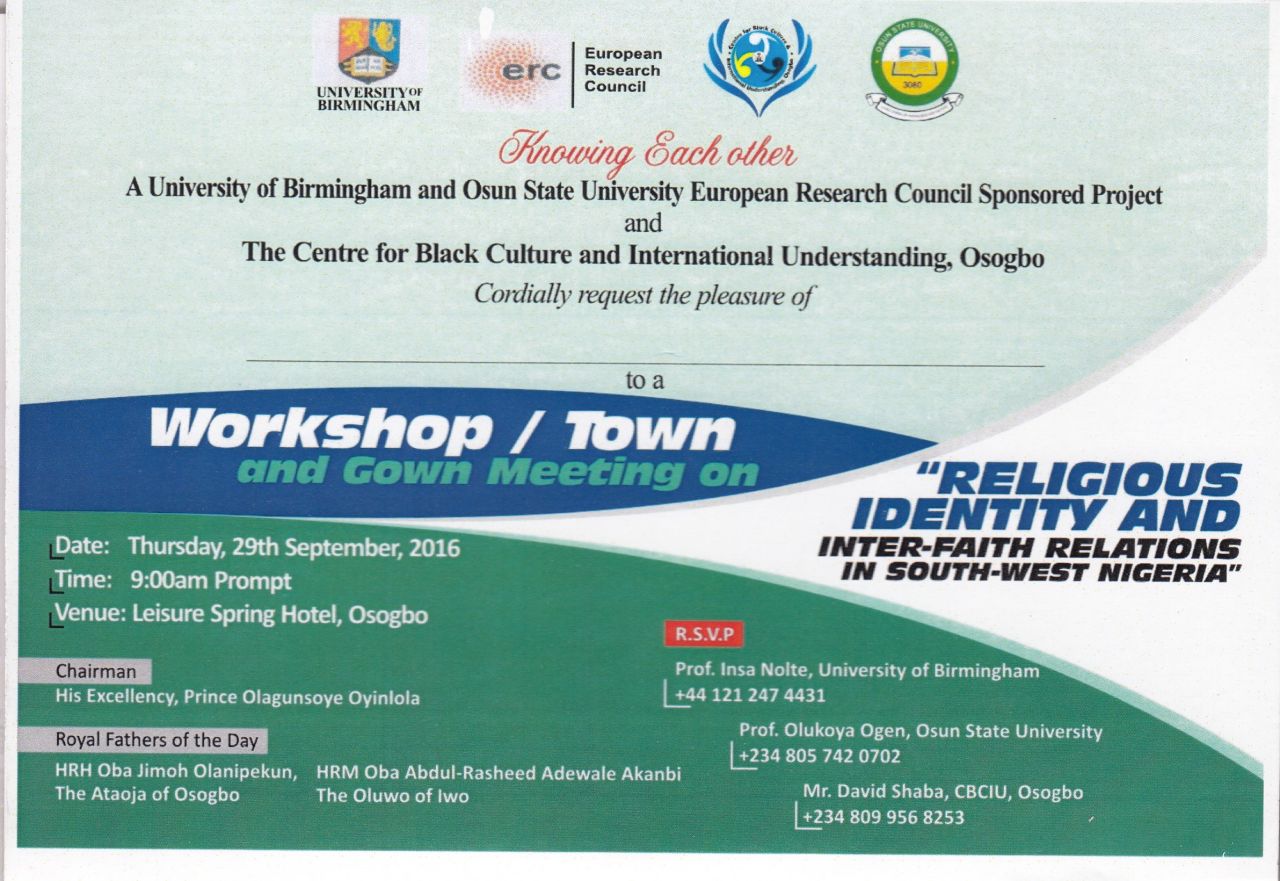 Religious Identity And Inter-Faith Relations In South-West Nigeria, Cbciu Osogbo 